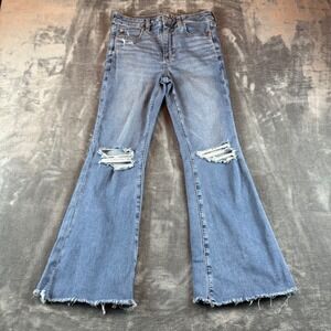 American Eagle Super High-Rise Flare Size 8 R Distressed Next Level Stretch